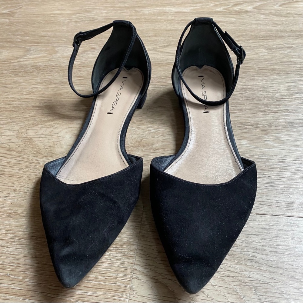 Via Spiga Black Suede Pointed Toe D’Orsay Flat - Picture 2 of 6